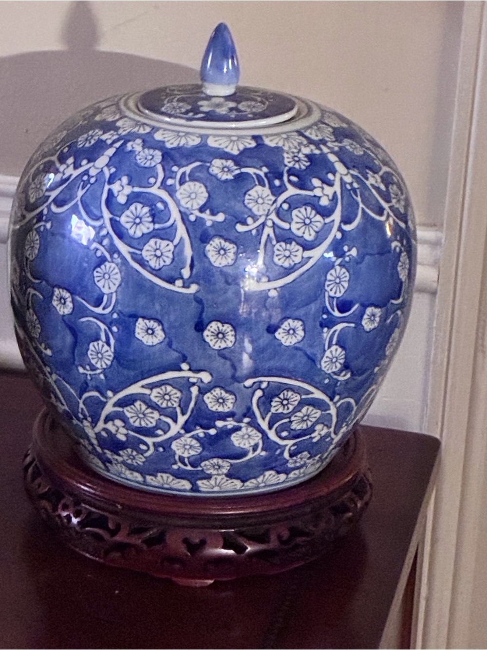 Blue Floral Ceramic Ginger Jar with Lid - Classic Home Accent  vintage